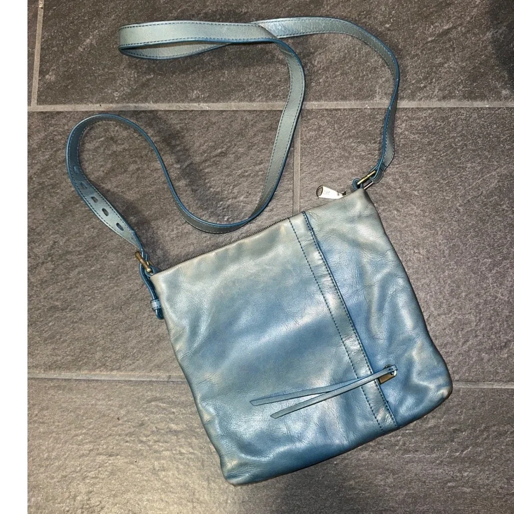 Hobo Blue Distressed Leather Crossbody Bag Tassel Zip Messenger Bag
